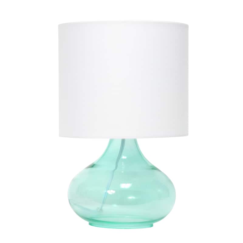 13.75" Decorative Glass Accent Table Lamp with Soft Fabric Shade Perfect for Living Room or Bedroom - 9"L x 9"W x 13.75"H - Aqua, White