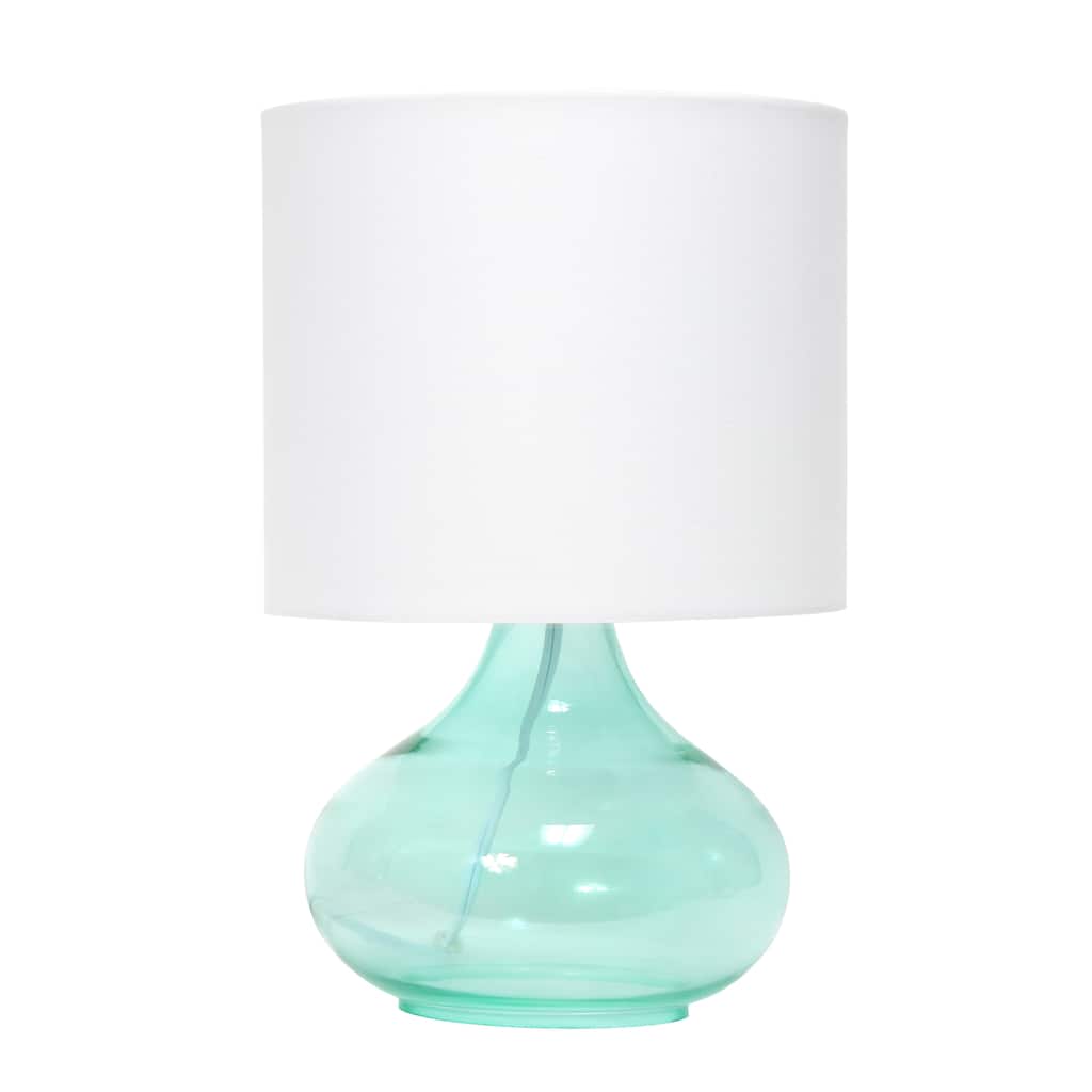 13.75" Decorative Glass Accent Table Lamp with Soft Fabric Shade Perfect for Living Room or Bedroom - 9"L x 9"W x 13.75"H