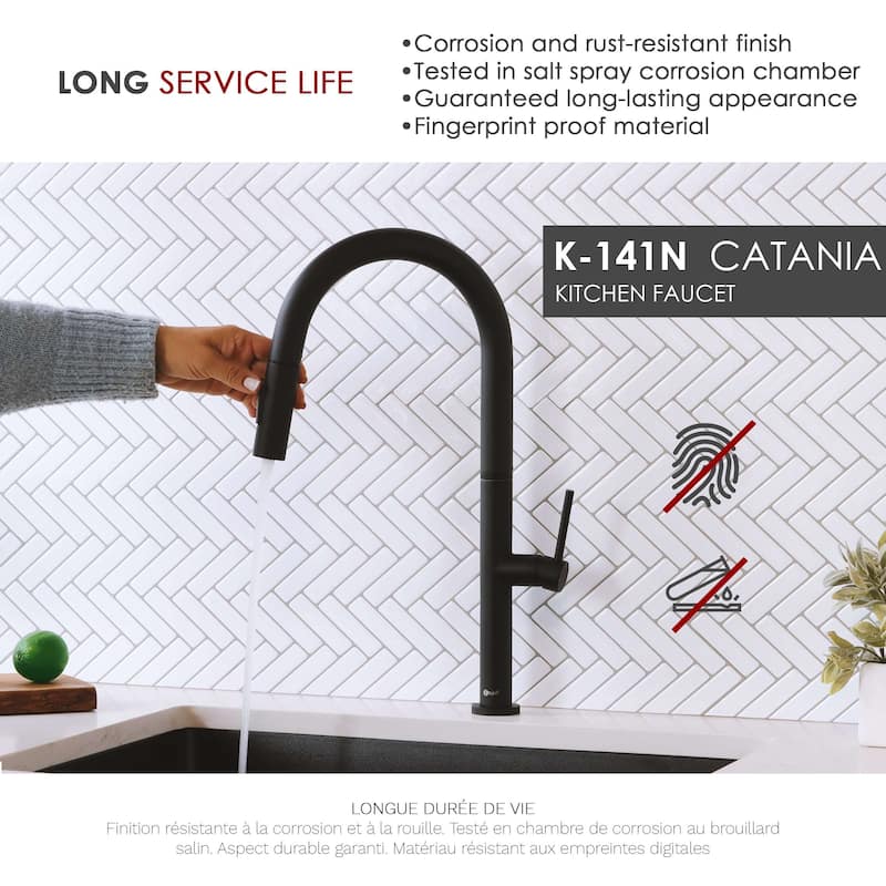 Single Handle Pull-Down Sprayer Kitchen Faucet K-141 - Height: 17.25" Spout H: 9" Spout R: 9" - Matte Black