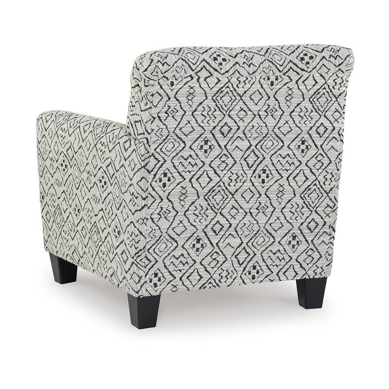 Heena Accent Chair, Cream, Black Polyester, Geometric Design, Black Wood