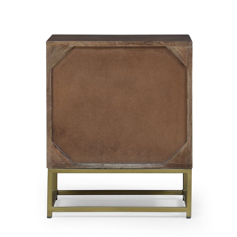 Contemporary Mango Wood Nightstand, Mid-Century Modern Design, Gold Accents, Durable Iron Frame, 3 Drawers