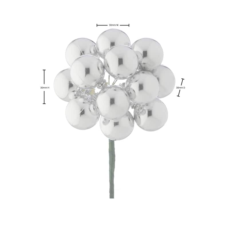 30mm Shatterproof Plastic 12 Bunch Shiney Stemball Set of 4