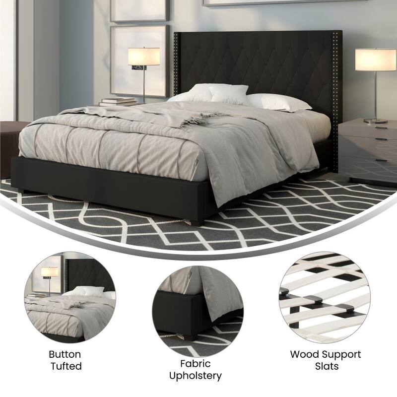Tufted Upholstered Nailhead Trim Platform Bed