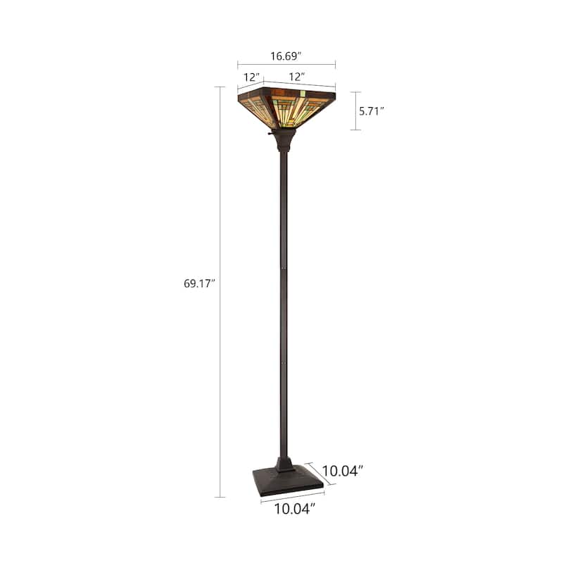 Tiffany-Style 1-Light Torchiere Floor Lamp 12" Shade - Multicolored