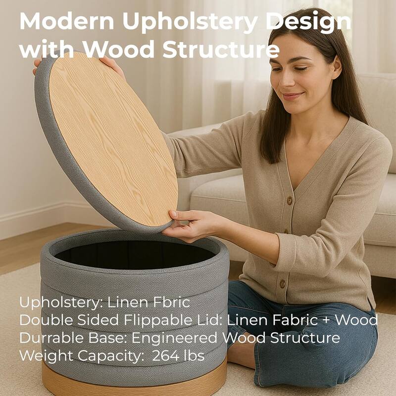 Modern Linen Storage Ottoman with Hidden Storage and Tray Top