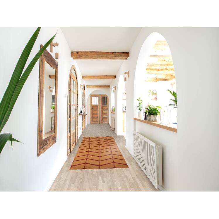 Hand Knotted Oriental 100% Wool Carpet Modern Geometric Oranges & Rust Moroccan Runner Rug - 9' 10'' X 2' 9''