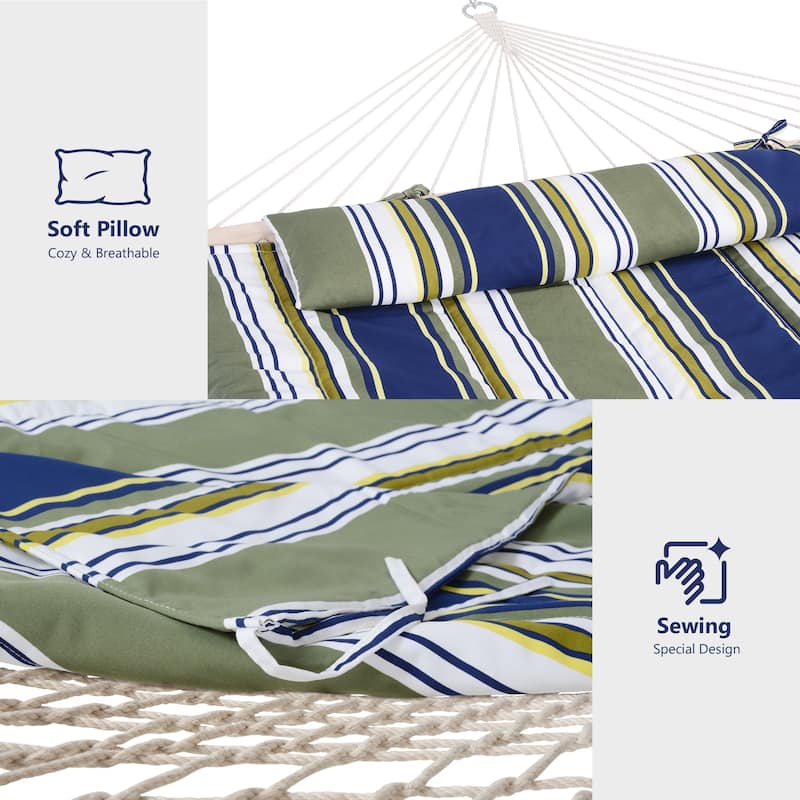 Rope Hammock with 13.5ft Wooden Stand and Removable Pad