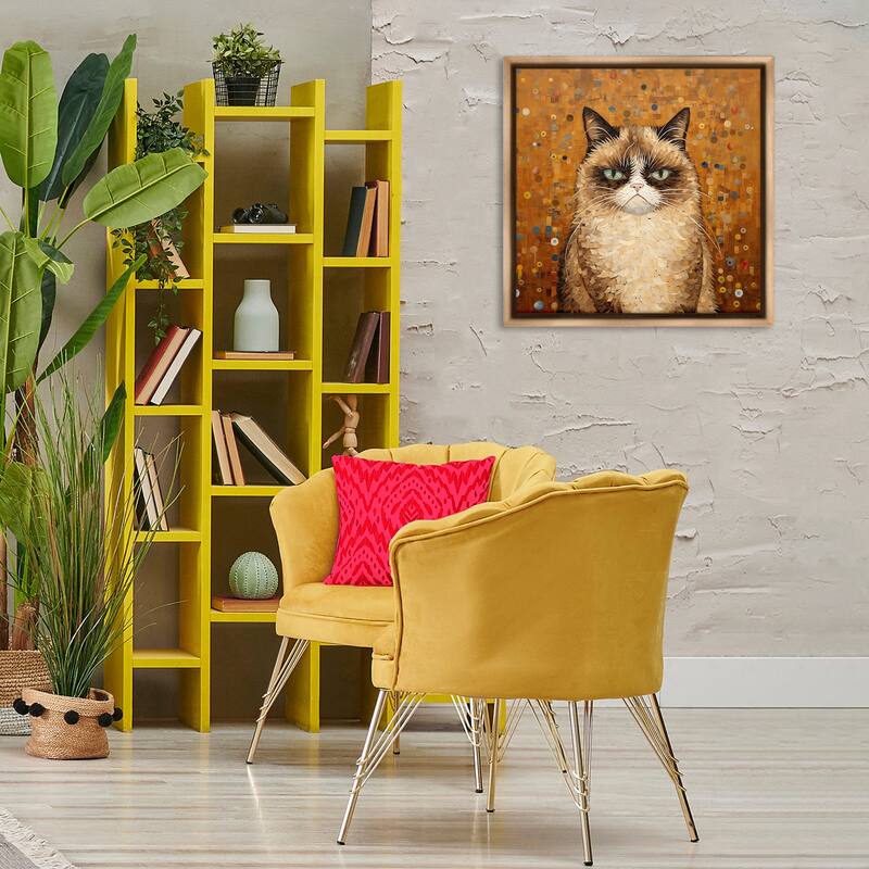 Stupell Grouchy Cat in Classic Style Framed Floater Canvas Wall Art Design By Arlington Prints