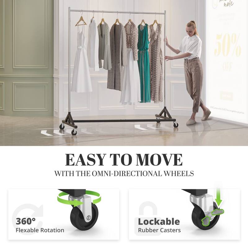Commercial Garment Rack Hold 400LBS Heavy Duty Clothing Rack Adjustable Rolling Clothes Rack for Hanging Clothes Racks on Wheels