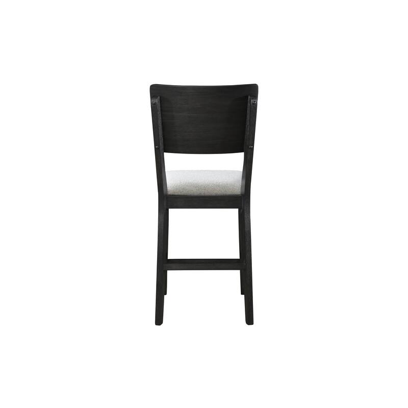 2Pc Black/Light Grey Counter Height Chair Counter Stools Full Back Wood Fabric Wooden Dining Room Furniture