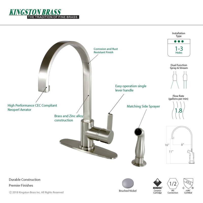 Continental 1-Handle Kitchen Faucet with Side Sprayer