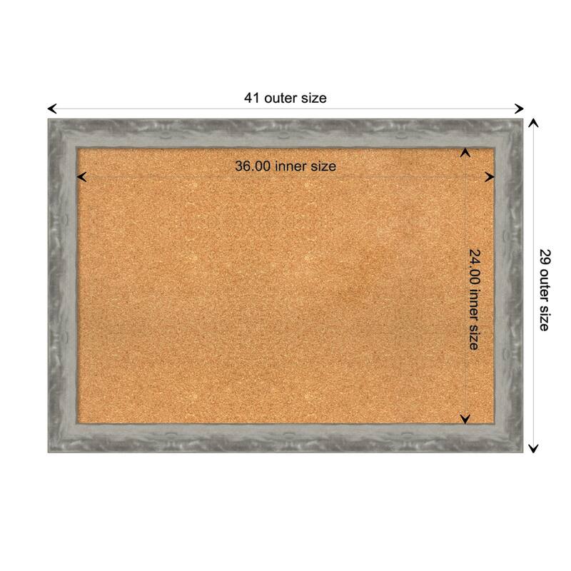 Waveline Silver Narrow Framed Natural Corkboard Bulletin Board - Board Size 36x24