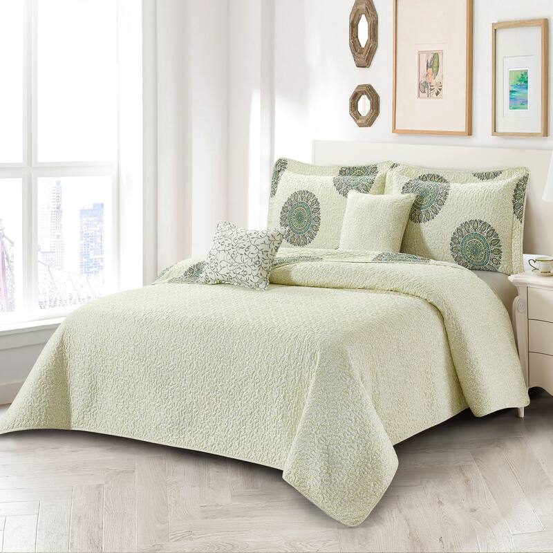 Home Soft Things 5 Piece Printed Microfiber Encore Quilts Bedding Set