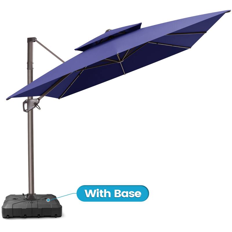 11 × 9 ft Outdoor Patio Offset Cantilever Dual Top Umbrella with Weighted Base