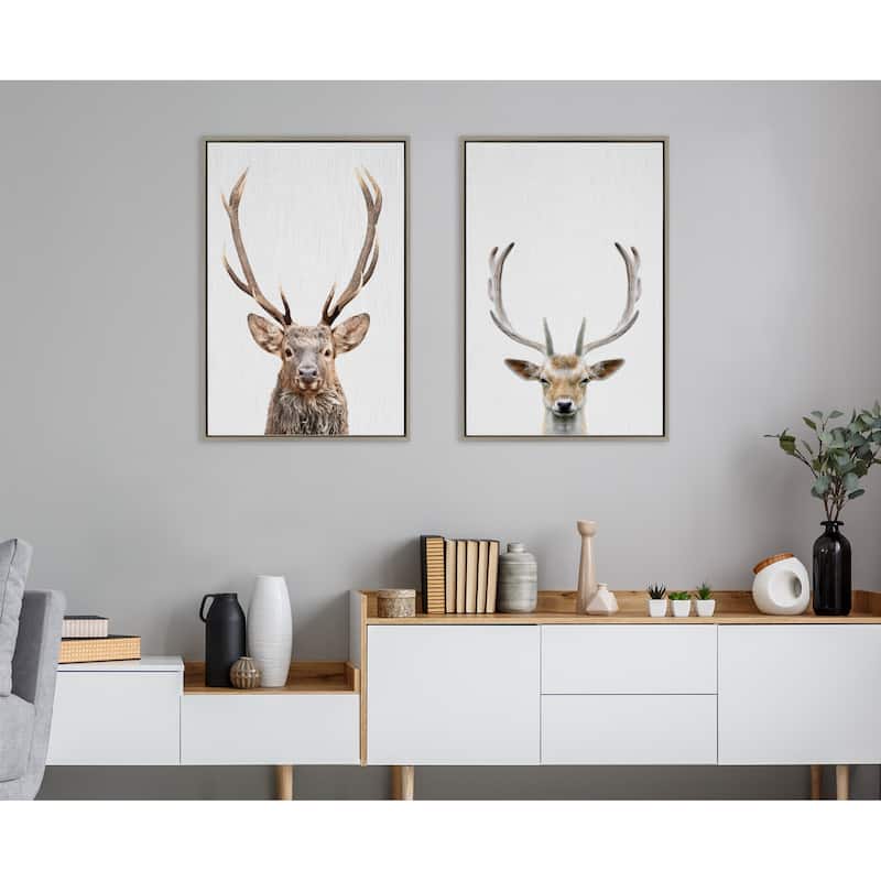 Kate and Laurel Sylvie Deer Color Framed Canvas by Simon Te