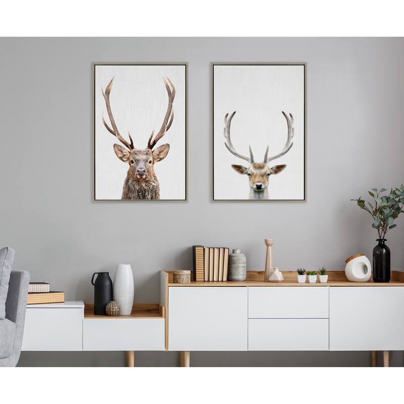 Kate and Laurel Sylvie The Red Deer Color Framed Canvas by Simon Te