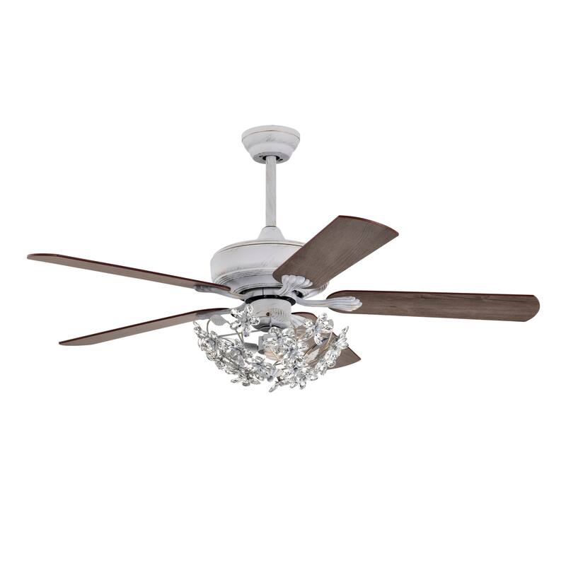 Praer Washed White 5-blade Lighted Ceiling Fan with Crystal Daisy Bouquet Shade