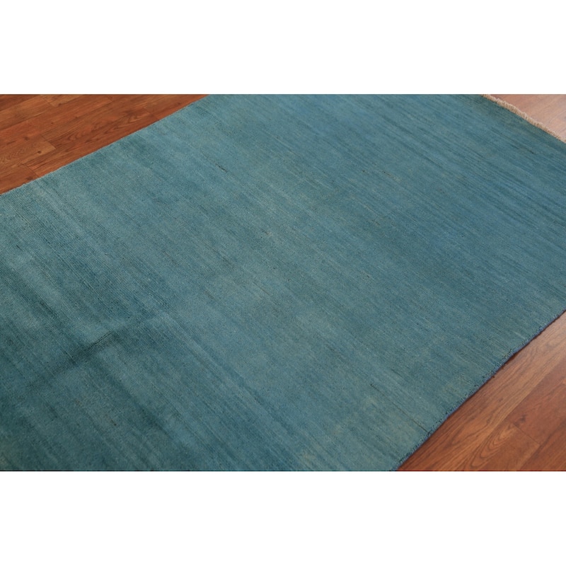 Aqua Blue Gabbeh Modern Rug Handmade Wool Carpet - 4'0" x 5'8"