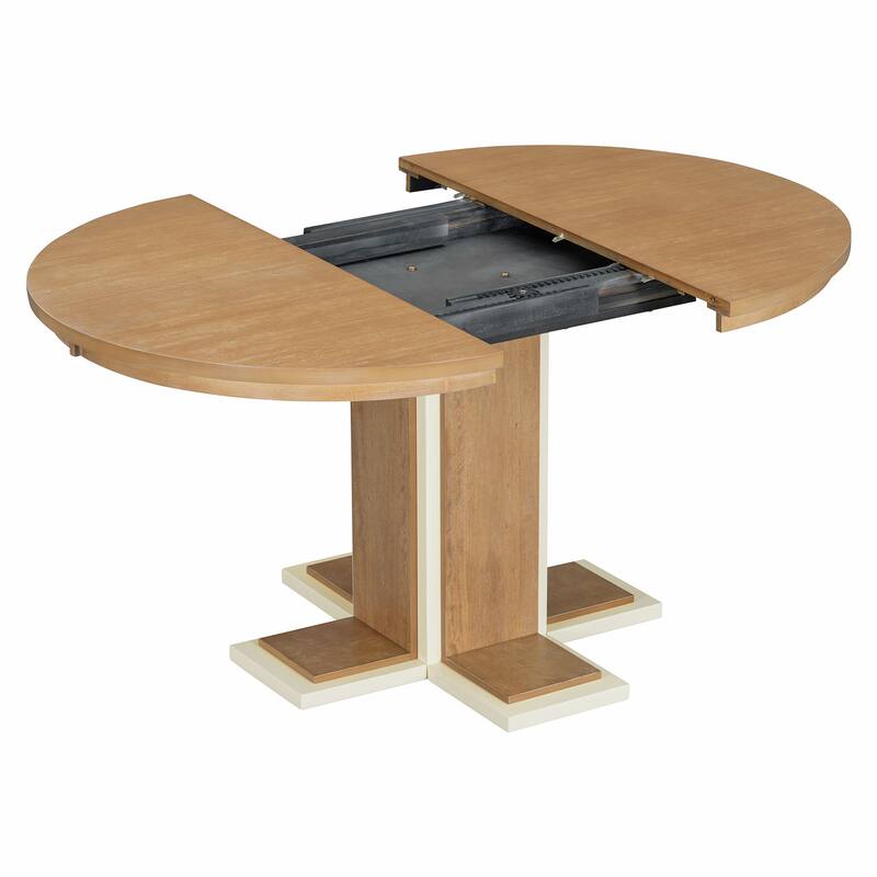 42"-58" Extendable Dining Table with Middle Leaf, Kitchen Table with Cross Base for Dining Room