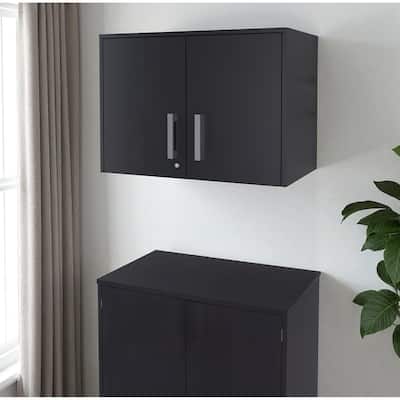 HomeRoots 20" Black Wood Wall Mounted Storage Cabinet With Two Doors