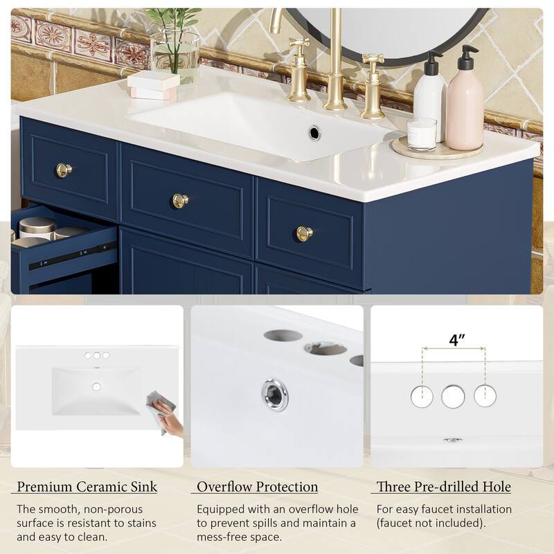 Bathroom Vanity with Sink, Vanity Set with Double-Layer & Standard Drawers, Bathroom Storage Cabinet with Adjustable Shelf