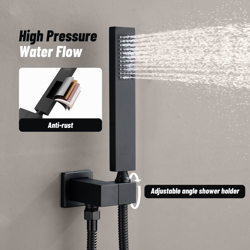 2-Spray Square 12 in. Dual Shower Head Wall Mount Fixed and Handheld Shower Head in Matte Black Valve Included - 12" x 12"