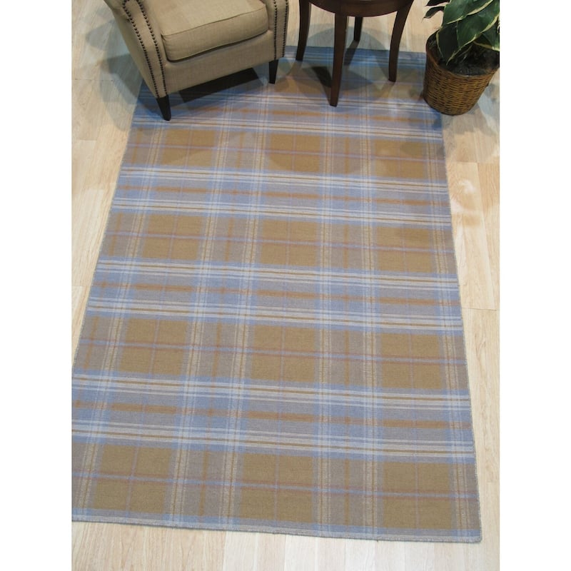 Gold Hand-Knoted Wool Transitional Florida Rug, 10' x 14', Elegant Wool, Durable Flatweave Design - N/A