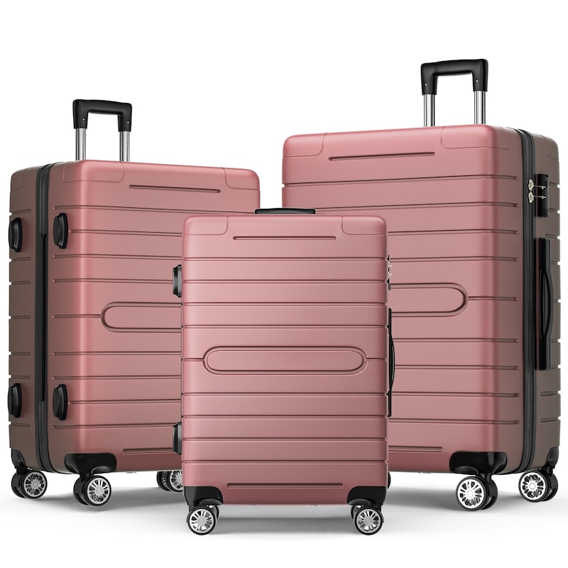 SUGIFT 3 Piece Luggage Set, Trunk Set, Hardside Lightweight Suitcase Carry with Spinner Wheels & TSA Lock, 20in/24in/28in - Pink