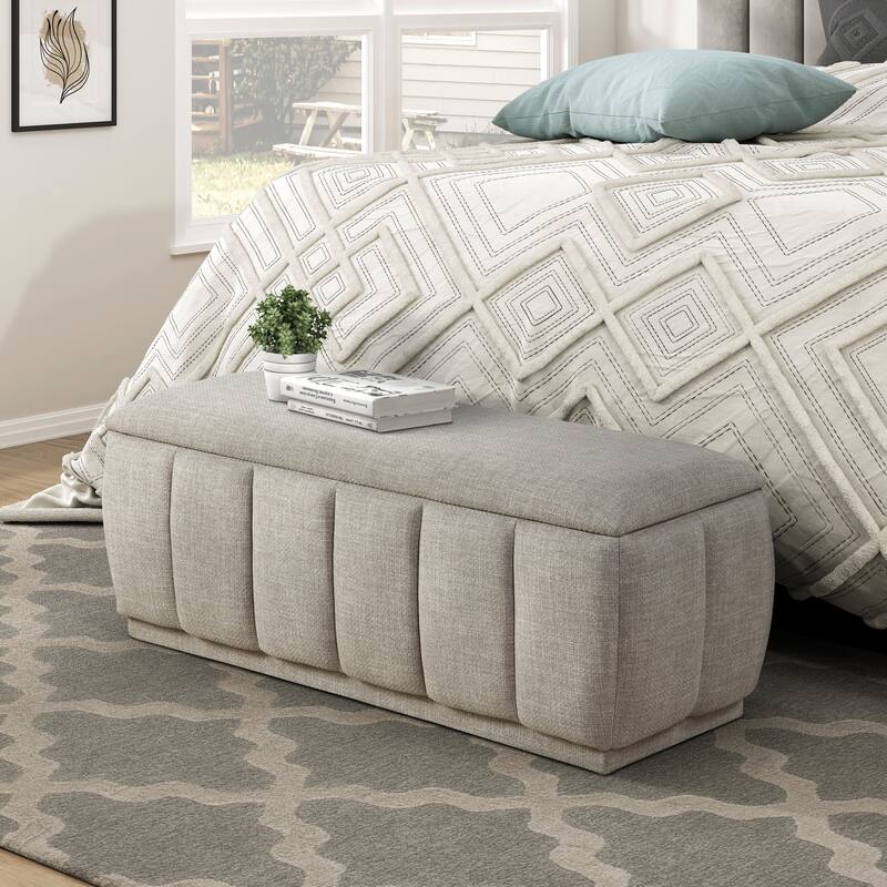 Modern Gray Storage Bench Cushion Seat 1pc Plywood Frame Fabric Upholstery Home Furniture