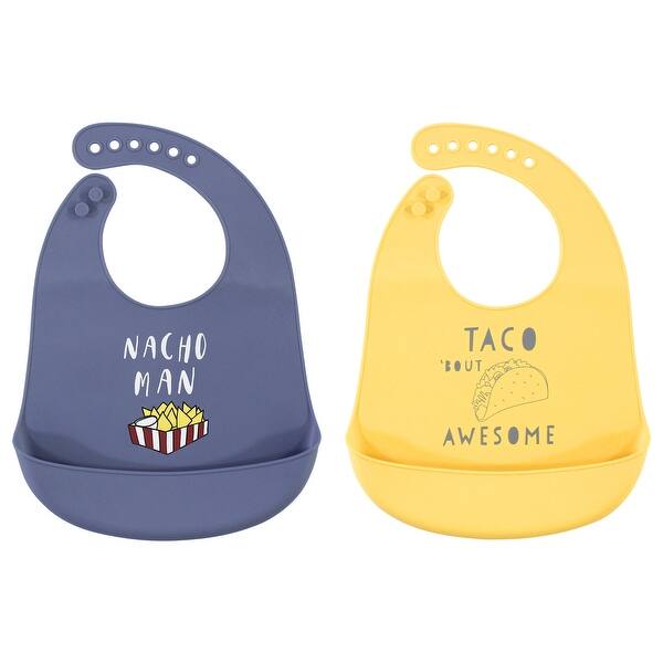 slide 1 of 1, Hudson Baby Infant Boy Silicone Bibs 2pk, Nacho Man, One Size - Nacho Man - One Size One Size - Nacho Man