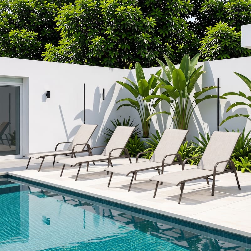 Outdoor Aluminum Chaise Lounges Chair with Adjustable Backrest Set of 4