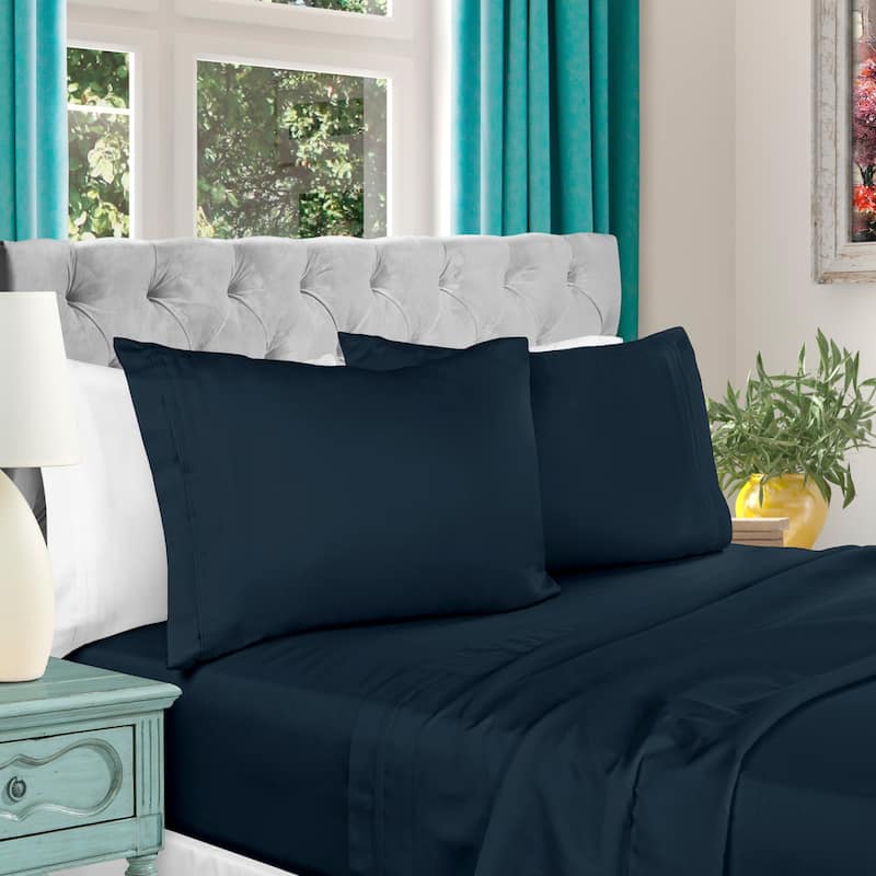 Egyptian Cotton 1000 Thread Count 4 Piece Bed Sheet Set by Superior - Full - Navy Blue