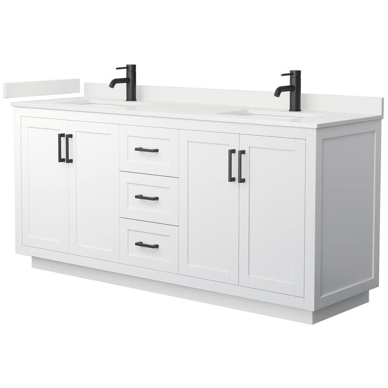 Wyndham Collection WCF292972D-QTZ-UNSMXX Miranda 72" Free Standing - White / White Quartz Top / Matte Black Hardware