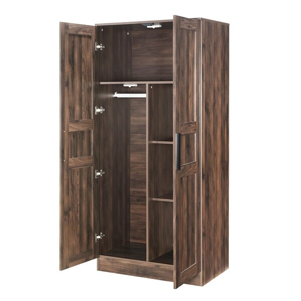 Rustic Wooden Wardrobe Clothes Storage Cabinet with LED Lights