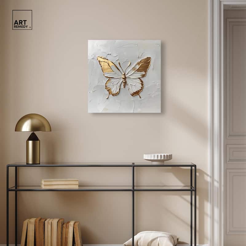 Simple Golden Butterfly Canvas by Art Remedy, Gallery Wrapped