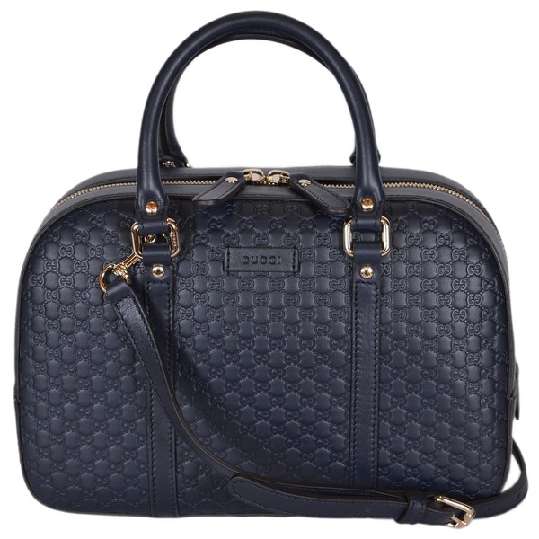 Shop Gucci Women&#39;s 510286 Micro GG Blue Leather Convertible Medium Satchel Purse - Navy Blue ...