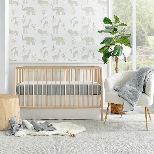 slide 2 of 5, Cloud Muslin Grey/White 5pc Bedding Set - Levtex Baby