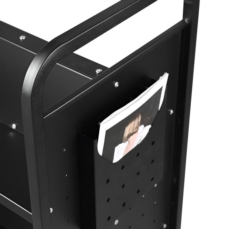 Rolling Book Cart with Lockable Wheels, Double Sided Shelves for Office & School - 39.4 x 20.1 x 49.2 in
