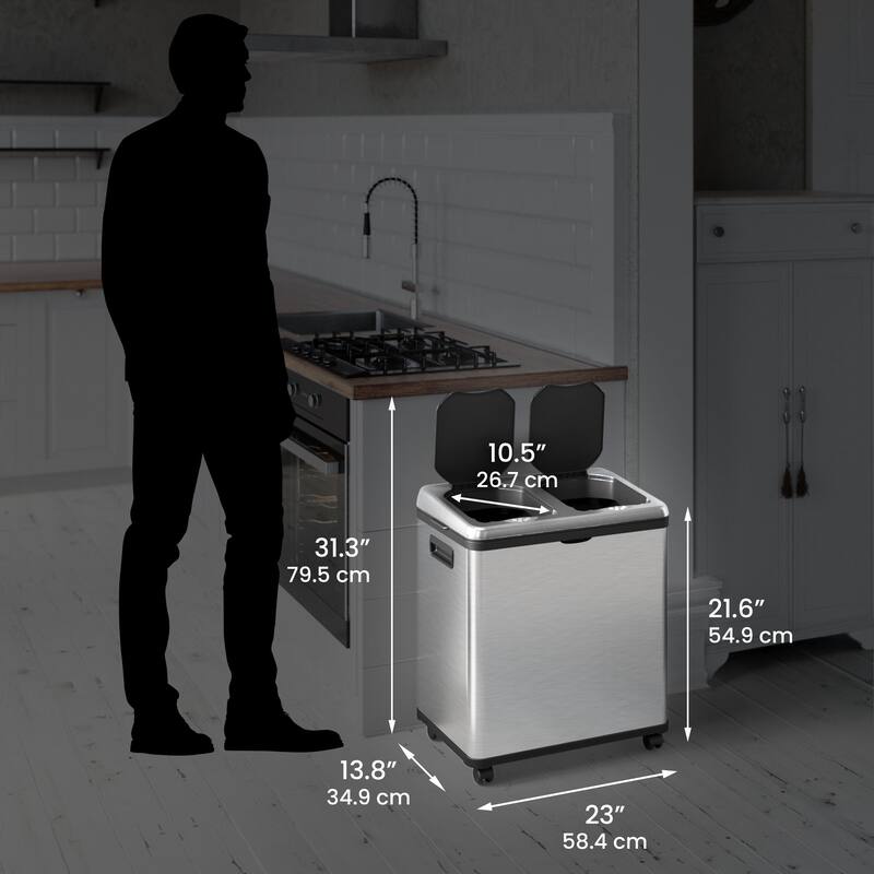 iTouchless 16 Gal Stainless Steel Sensor Recycle Bin Trash Can Wheels