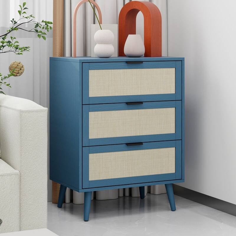Wood Storage Cabinet with 3 Engineered Rattan Drawer Suitable for Bedroom,Living Room,Study