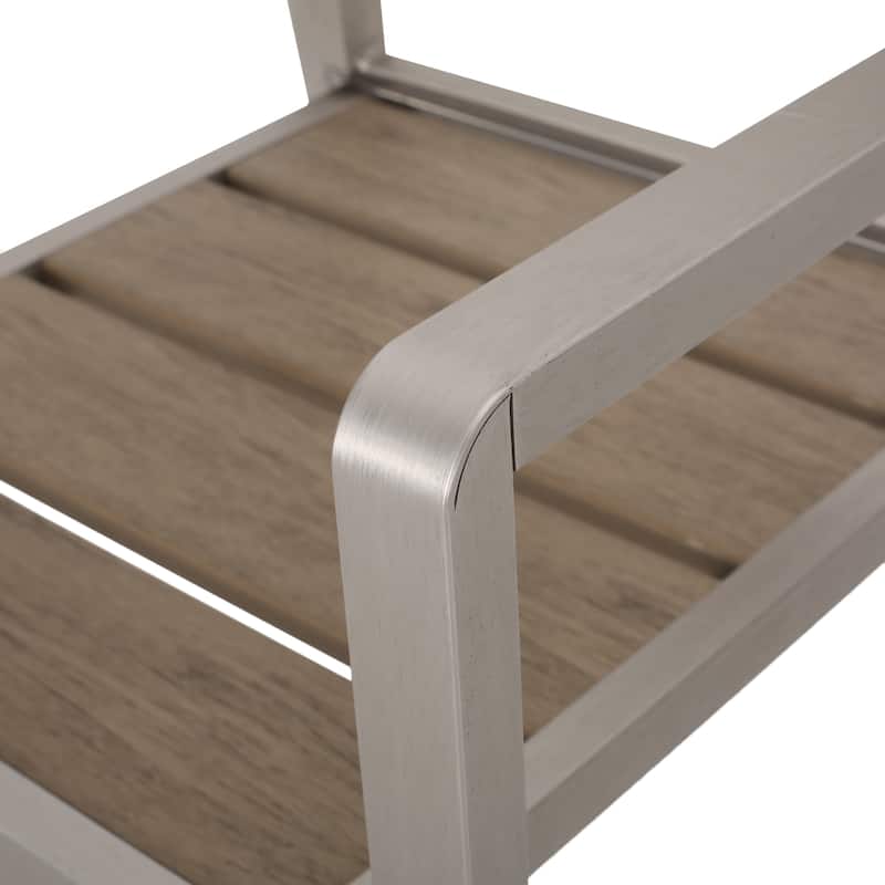Roomfitters Outdoor Modern Aluminum Dining Chairs with Faux Wood Seat, Set of 2 in Natural and Silver