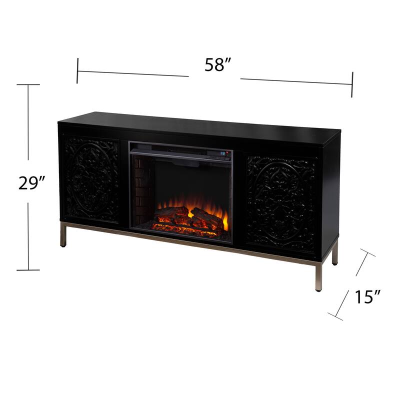 SEI Furniture Whitwell Black Wood Electric Fireplace Console