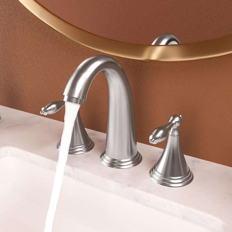 Modern 2 Handle Bathroom Sink Faucet with Pop Up Drain and 2 Water Supply Lines, Anti Corrosion, Scratch Resistant, 3 Hole