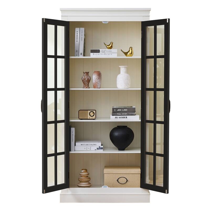 71.2" Curio Display Cabinet, Storage Shelves with Glass Door