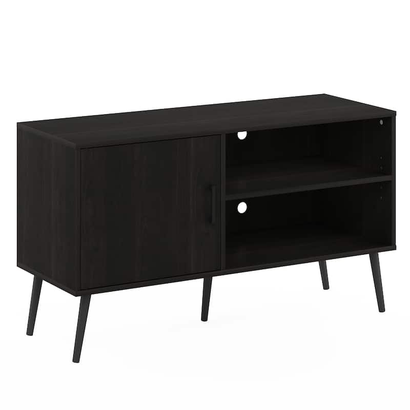 Furinno Claude Mid Century Style TV Stand with Wood Legs, One Cabinet Two Shelves