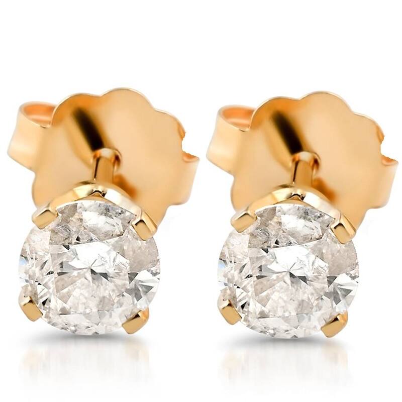 3/8ct Round Cut Diamond Studs Earrings Yellow Gold