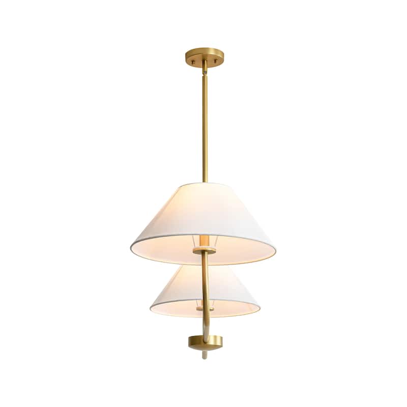 2-Light Modern Black/Gold Linear Fabric Cone Large Pendant Light for Kitchen Island