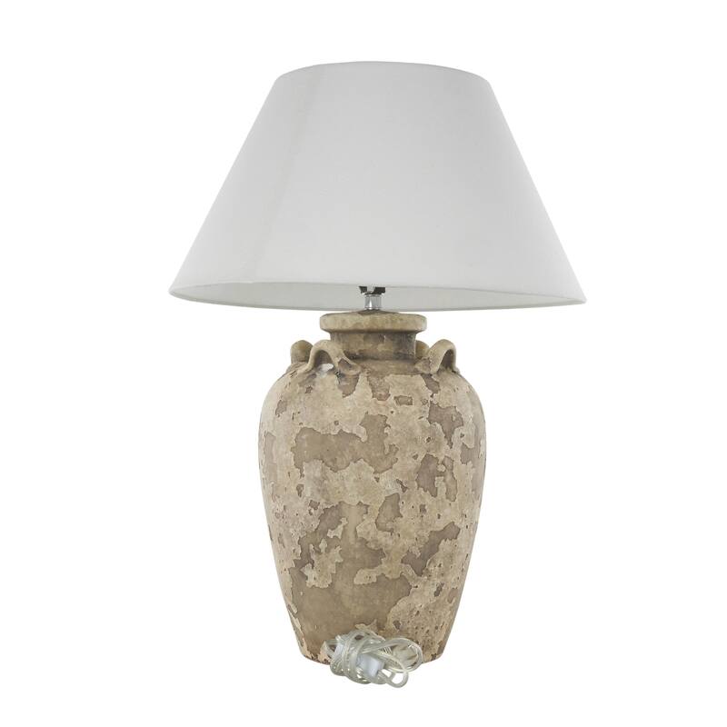 Light Brown, Black or Brown Ceramic Tall Distressed Antique Style Pot Vase Room Table Lamp with White Linen Shade