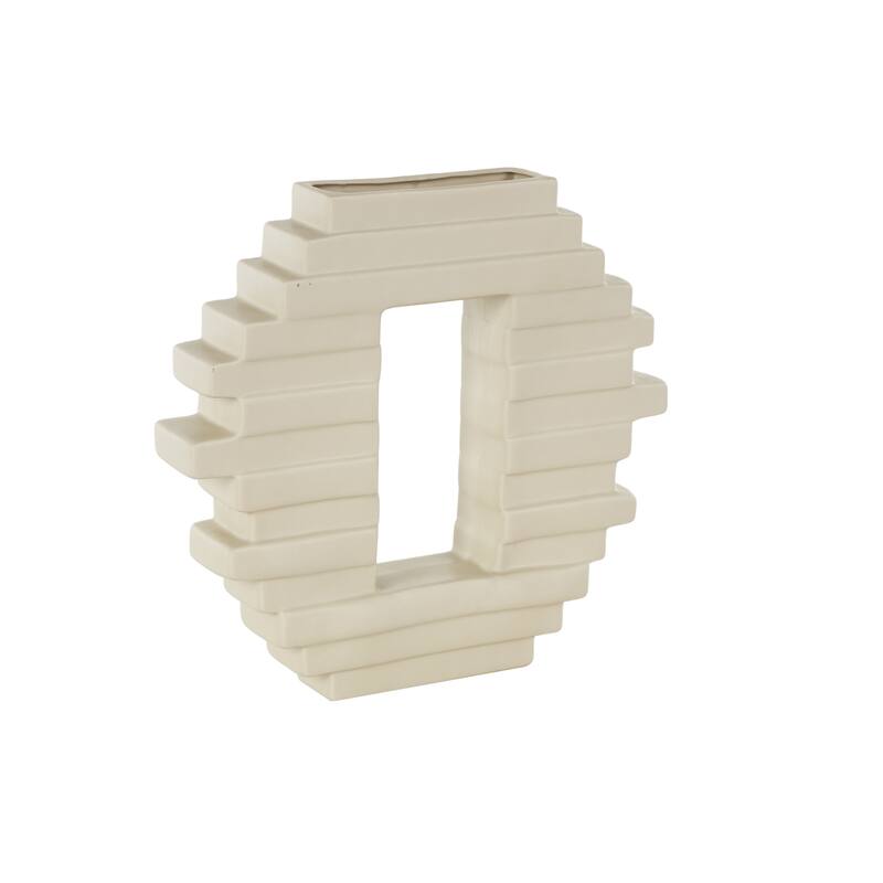 Cream Ceramic Abstract Decorative Vase with Rectangular Center Cutout