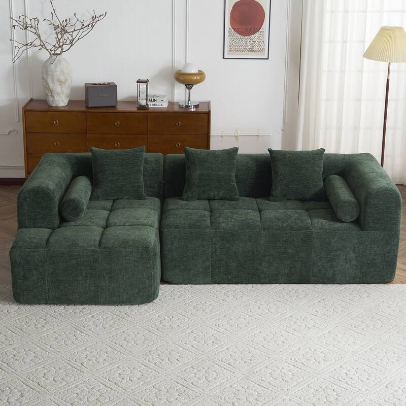 101.2" Chenille Sectional Sofa Full Compressed Sofa Modular Sofa Couch with 2 Side Pockets, Free Combined Sofa